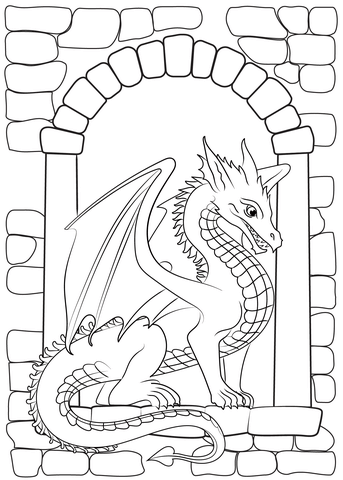 Castle Dragon Window Coloring Page